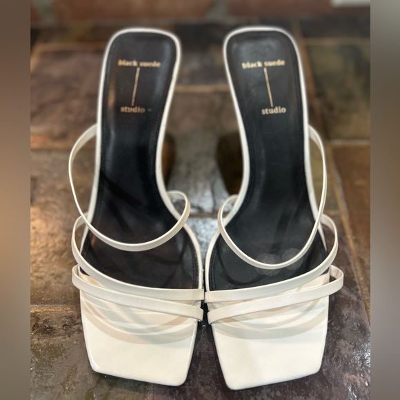 Black Suede Studio Brand New; 41 Felicity Calfskin Strappy Slide white Sandals - Picture 6 of 9